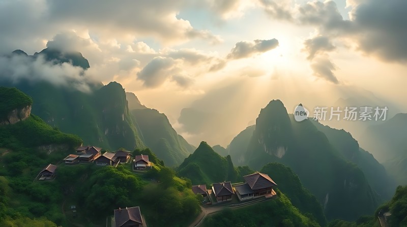 晨光中的山间村落