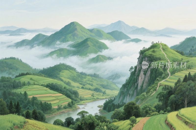 山水田园风景插画