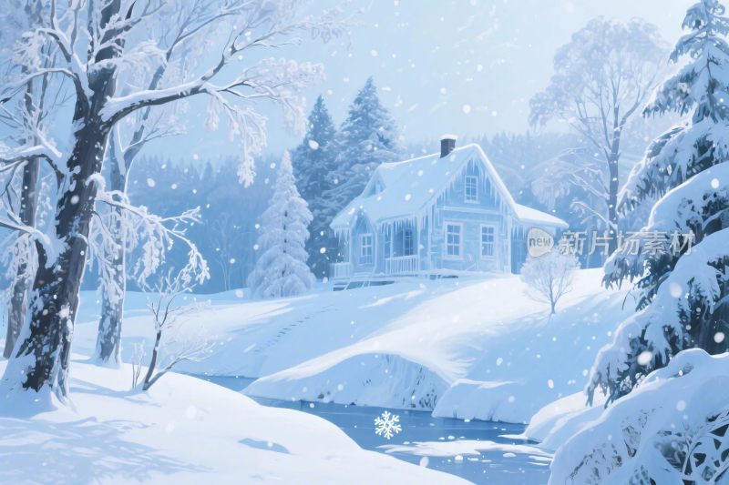 冬季雪景房屋插画