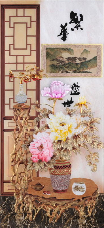 繁华盛世牡丹屏风背景