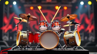 舞台灯光下的红色架子鼓 舞台灯光下的红色架子鼓