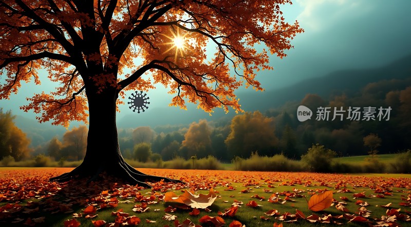 秋日暖阳下的宁静森林