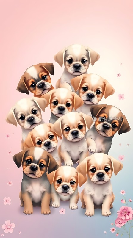 可爱小狗堆叠温馨画面