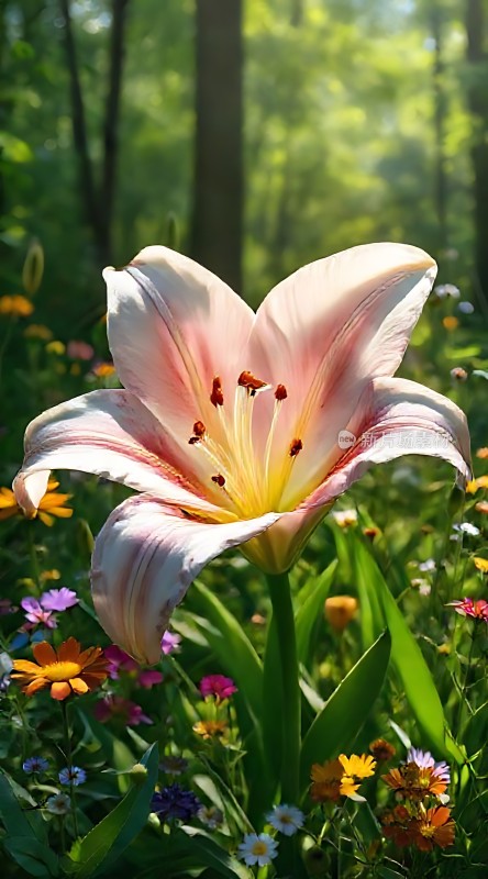 阳光下的多彩花朵