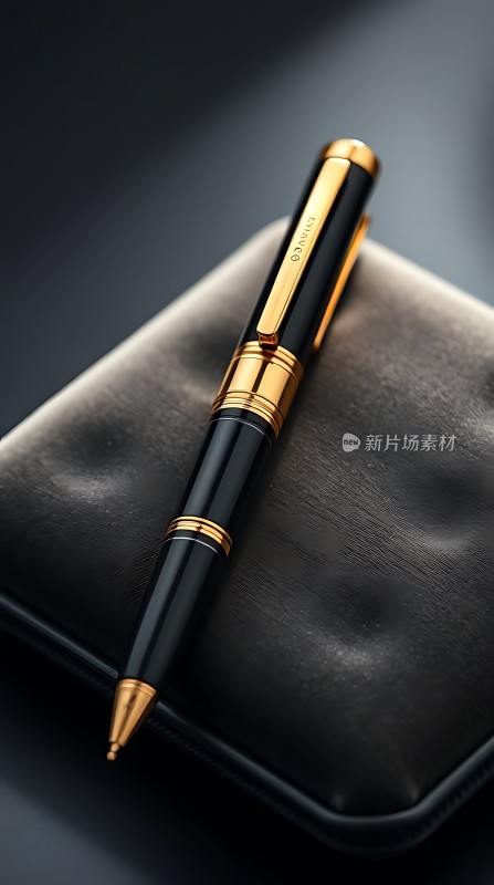 黑色皮套上的金色钢笔