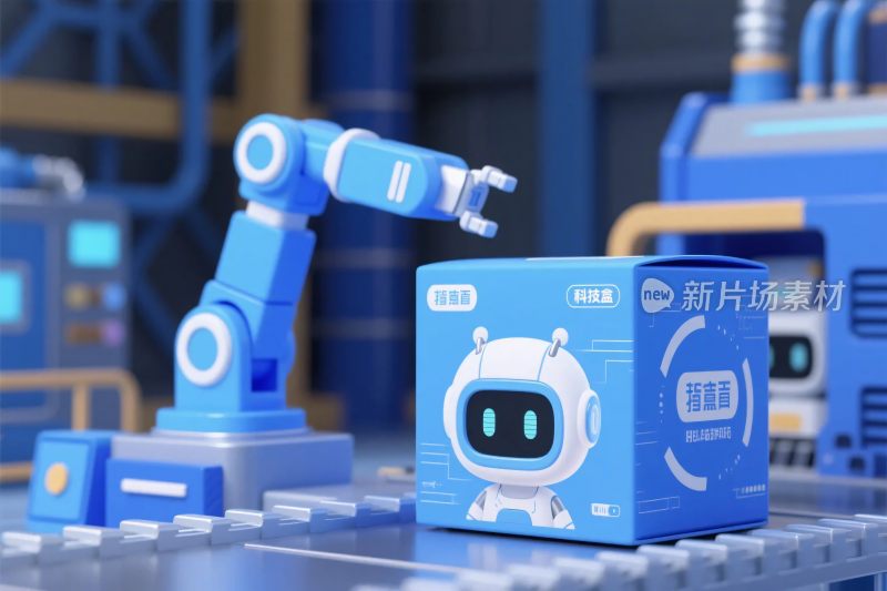 蓝色机械臂与机器人盒子场景