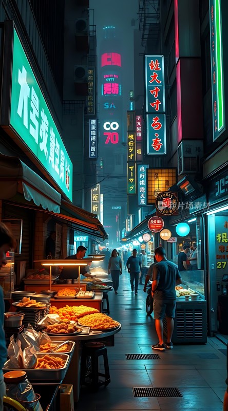 霓虹灯下的繁华夜市