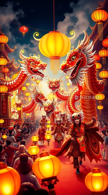 龙舞花灯节庆夜