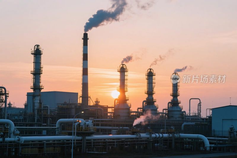 工业厂区烟囱夕阳