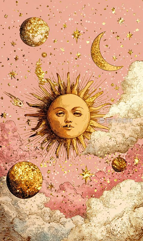 梦幻星空太阳插画