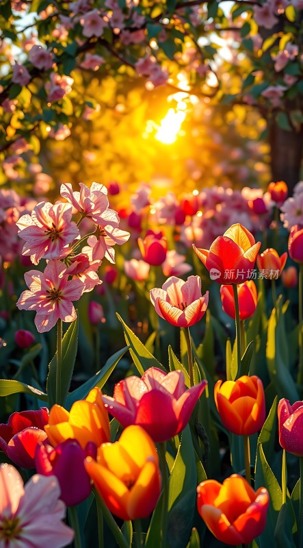 阳光下的郁金香盛开