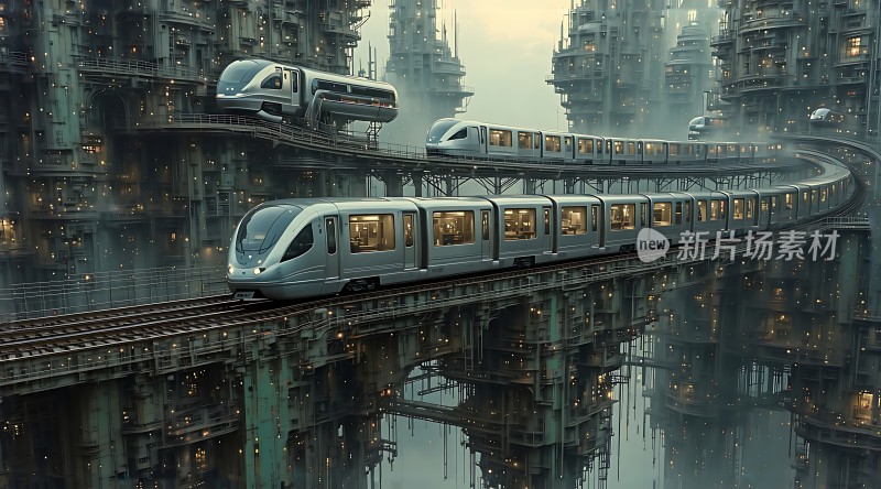 未来之城悬浮列车与摩天大楼