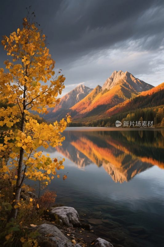 山水秋景风景画