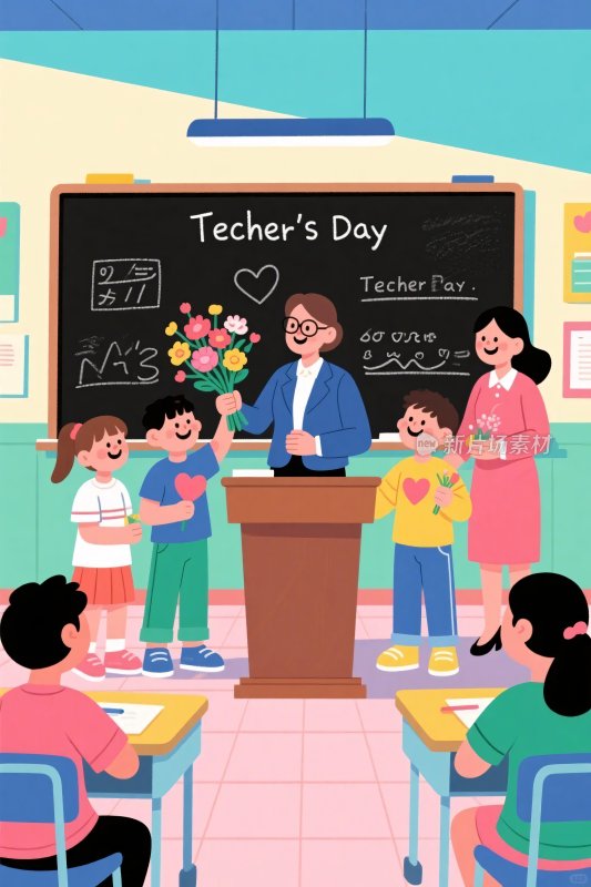 教师节课堂插画