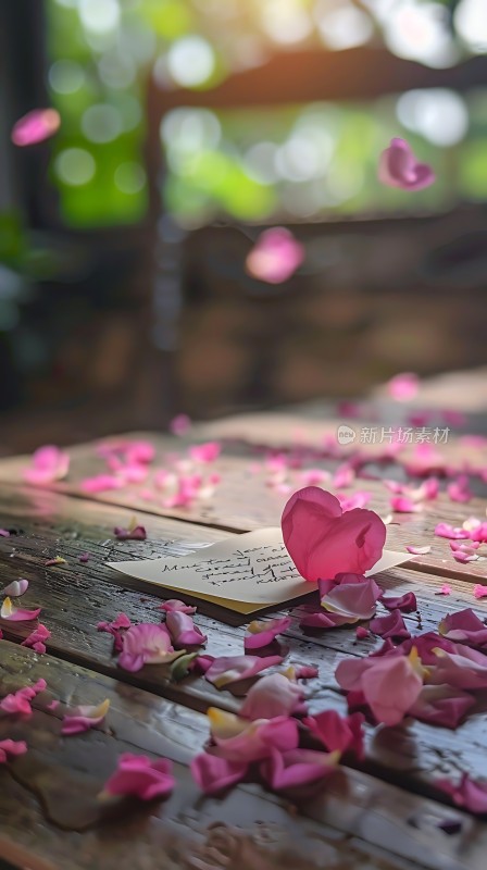 心形纸片与花瓣