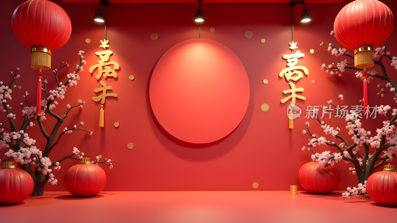 春节年货节新年元旦中式展台c4d背景图