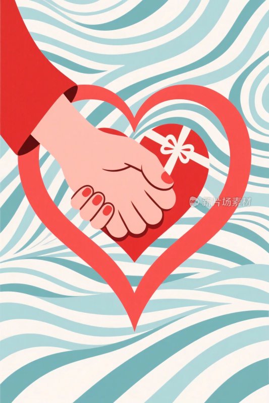 爱心抓手礼盒插画