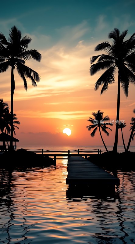 椰林日落映波光
