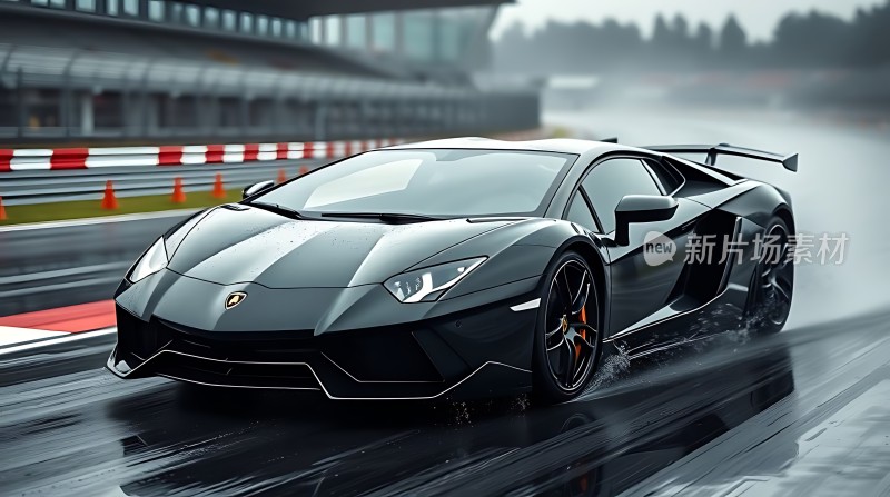 黑色跑车疾驰赛道速度与激情尽在瞬间