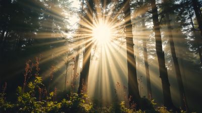 阳光穿过树林