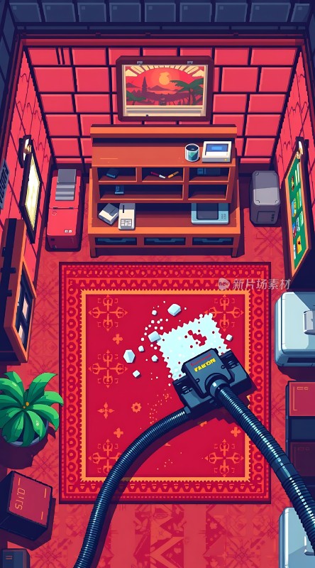 吸尘器清理红色地毯