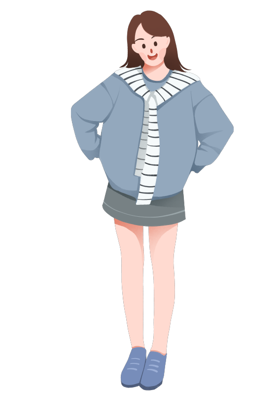 文艺女孩穿搭服装站姿清新插画免扣元素