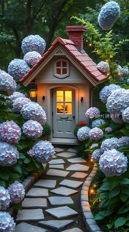 梦幻小屋花丛中的温馨家园