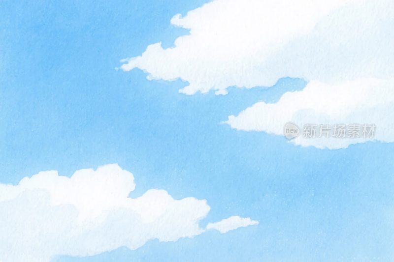 水彩蓝天白云插画