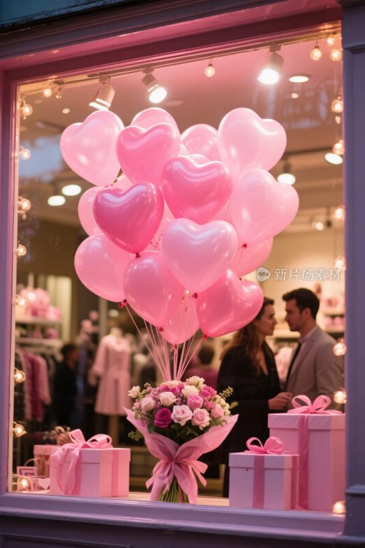 粉色气球橱窗陈列