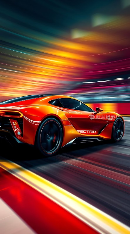 赛道上的橙色赛车疾驰而过