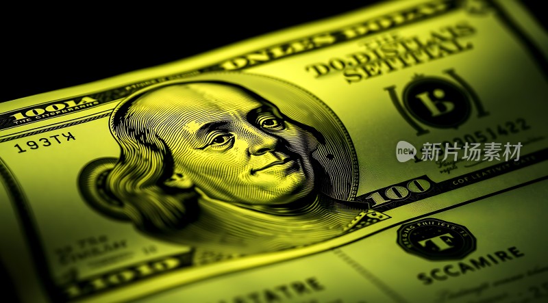 100美元纸币特写展现细节与纹理