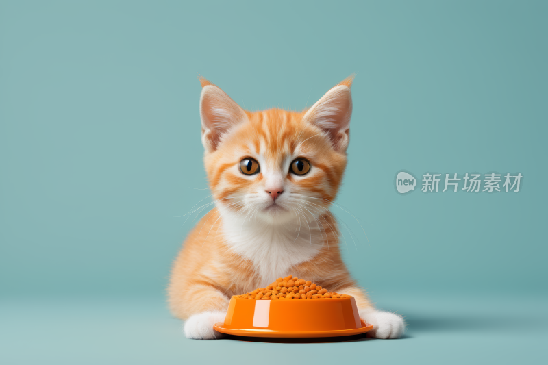 一碗食物旁边着一只猫图片