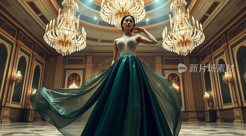 华丽舞会上的优雅绿裙佳人