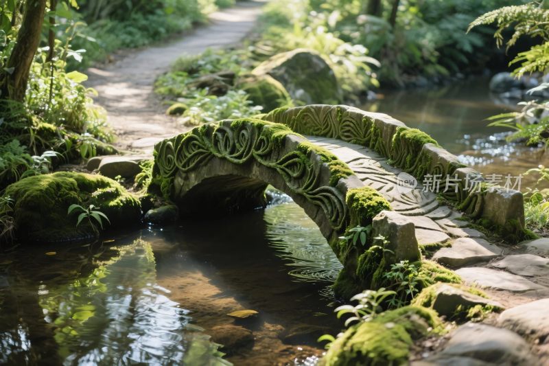 溪边苔藓小石桥