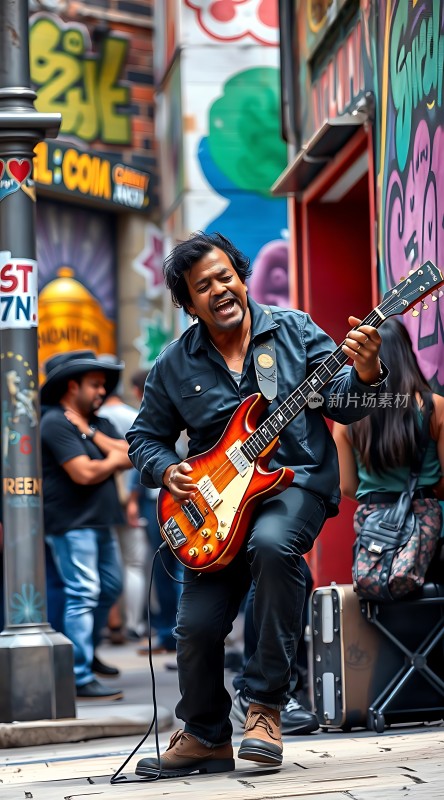 街头吉他手激情演奏