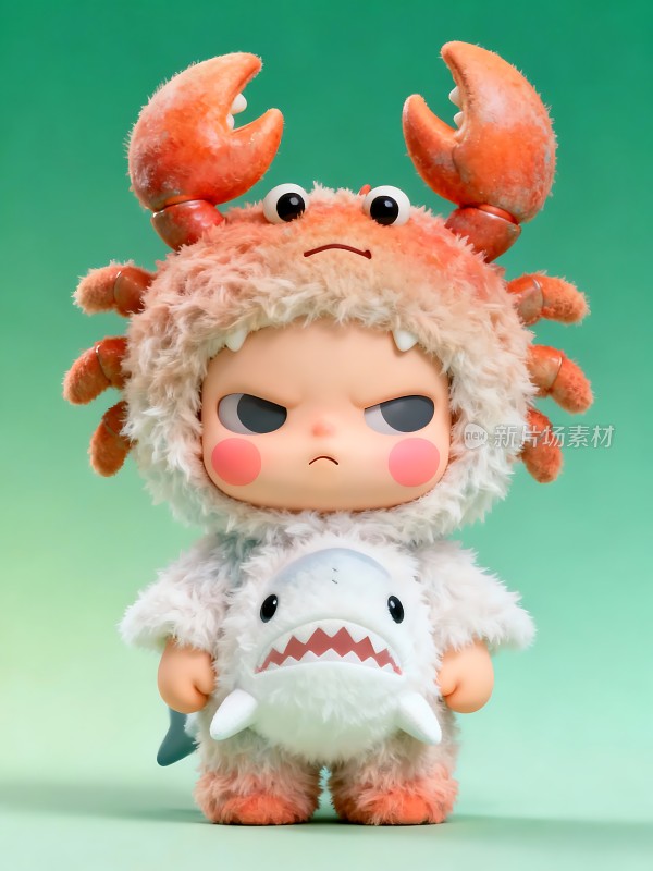 可爱毛绒玩具螃蟹头与鲨鱼装束的结合