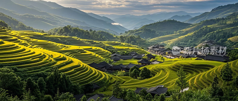 龙脊梯田自然风光山谷田园风景图