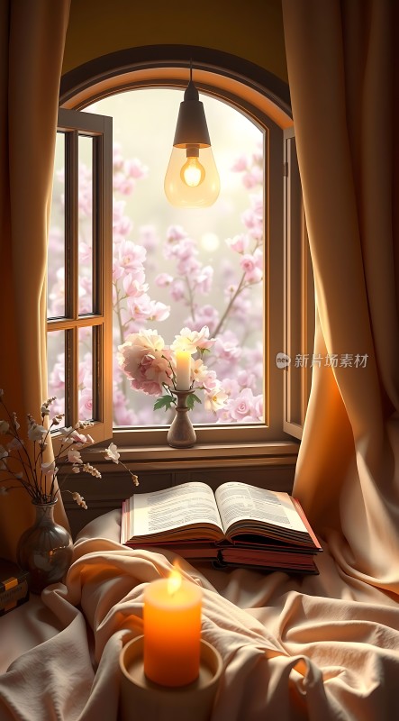 窗边书香伴花香