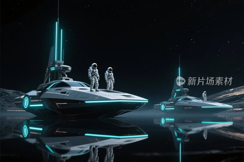 科幻场景中的宇航员与飞船