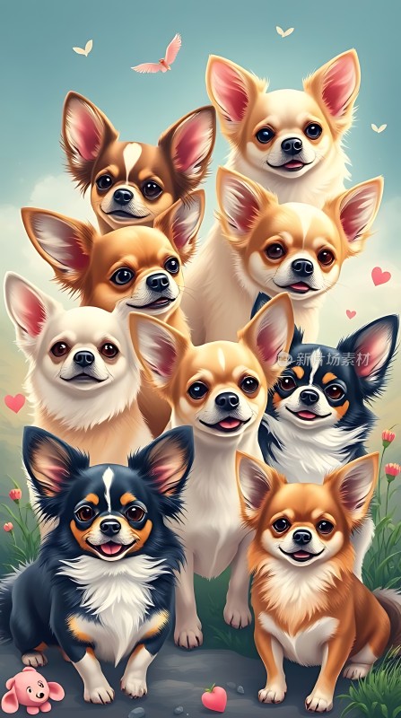 九只可爱小狗温馨聚会