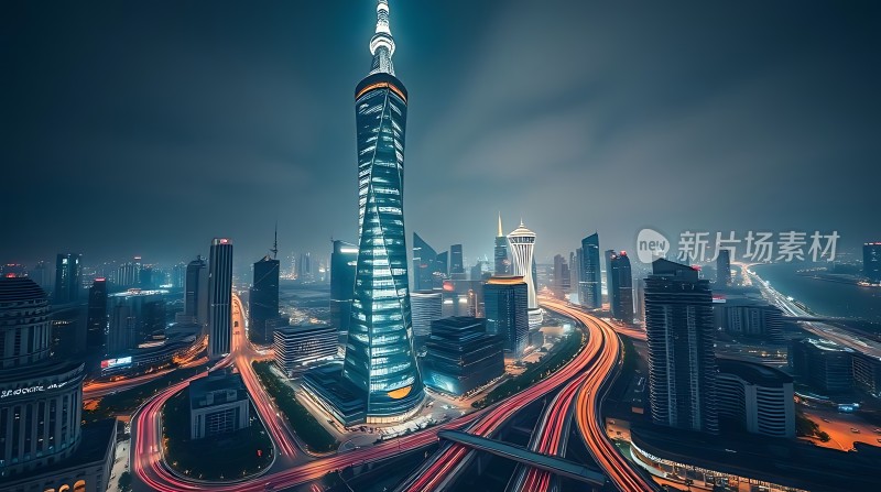 璀璨都市夜景灯火辉煌的现代建筑群