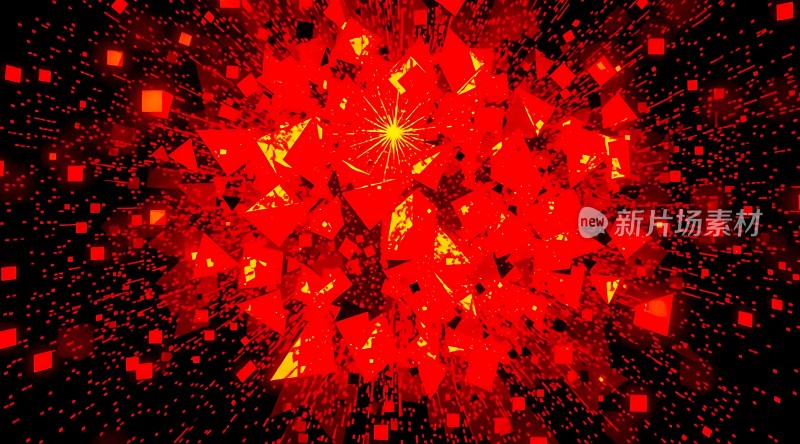 红色光芒四射的几何图形爆炸
