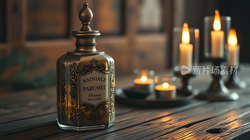 复古香水瓶与蜡烛营造温馨氛围