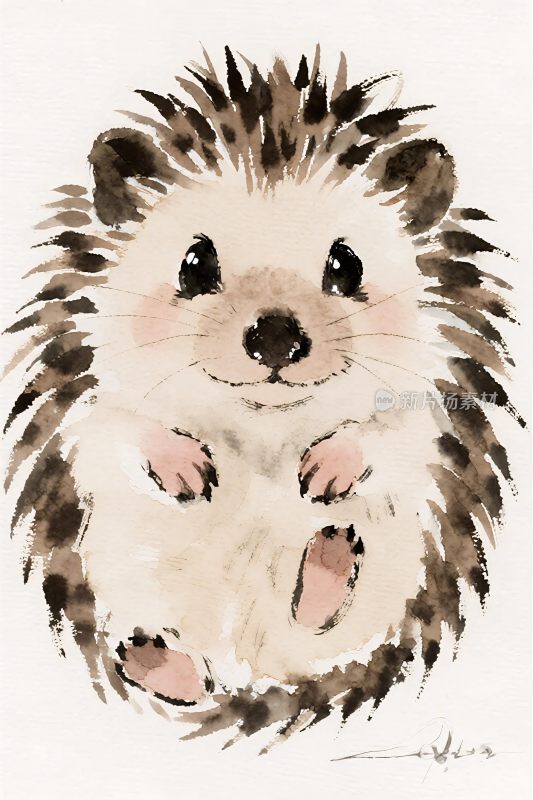 水彩刺猬插画