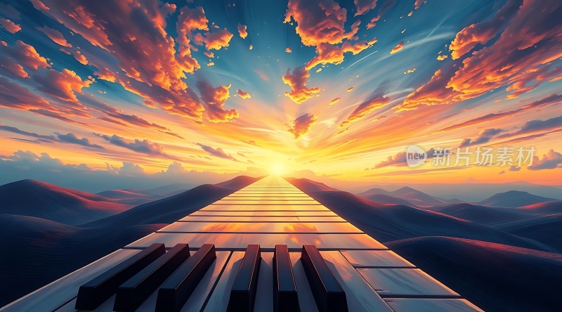 钢琴键上的日落之旅