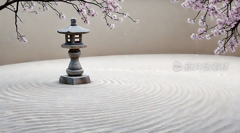 禅意小景石灯与沙纹