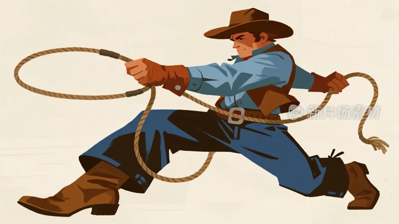 牛仔甩绳动作插画