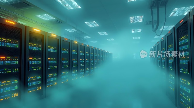 科技感数据中心服务器集群运行中