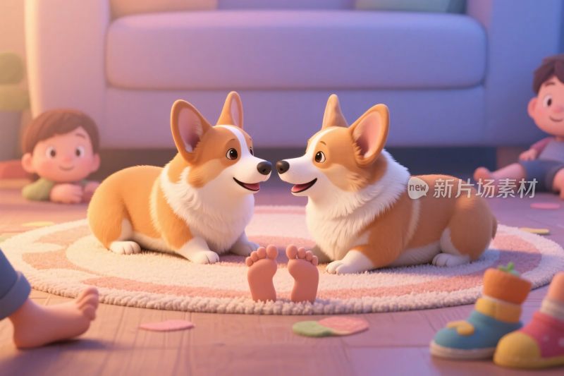 柯基犬互动插画