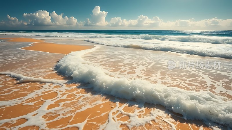 阳光下的金色沙滩与海浪